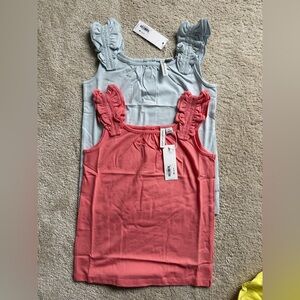 TWO Ruffled Sleeveless Tops - salmon Pink and Light Blue. Janie & Jack. BNWT